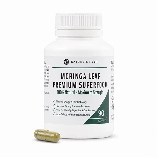 Turmeric Australia Moringa Leaf Capsules Turmeric Australia Moringa Leaf Capsules bottle with capsule, reviewed for Moringa Powder and capsule quality.