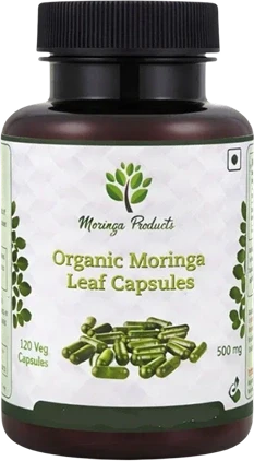 Moringa Products Australia Leaf Capsules Moringa Products Australia Organic Moringa Leaf Capsules bottle shown in the Moringa Capsules comparison.