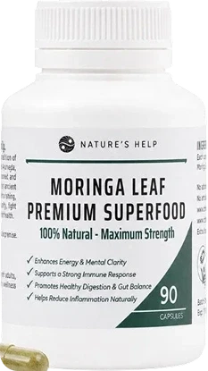 Turmeric Australia Moringa Leaf Capsules Turmeric Australia Moringa Leaf Capsules bottle with capsule, reviewed for Moringa Powder and capsule quality.
